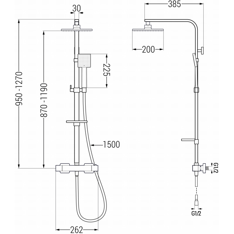 Mexen CQ45 Aufputz-Duschset mit Duschkopf und Thermostatarmatur, Chrom - 772504595-00