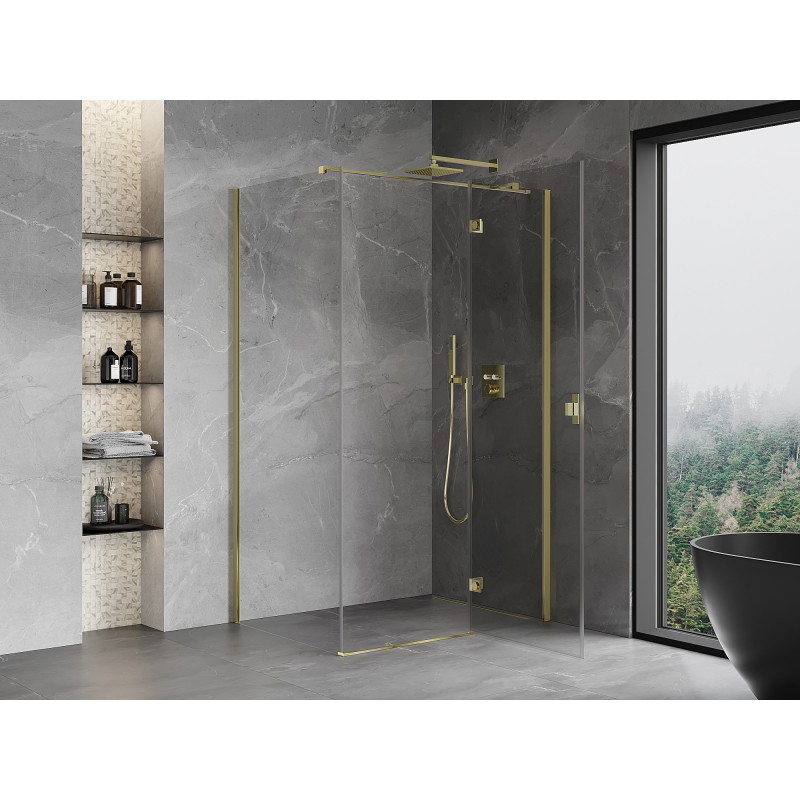 Mexen Mist-H T desna preklopna tuš kabina 110 x 80 cm, prozirna, zlatna - 8A5T-110-080-50-00-P