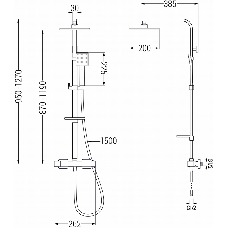 Mexen CQ45 conjunto de ducha empotrado con rociador y grifo termostático, negro - 772504595-70