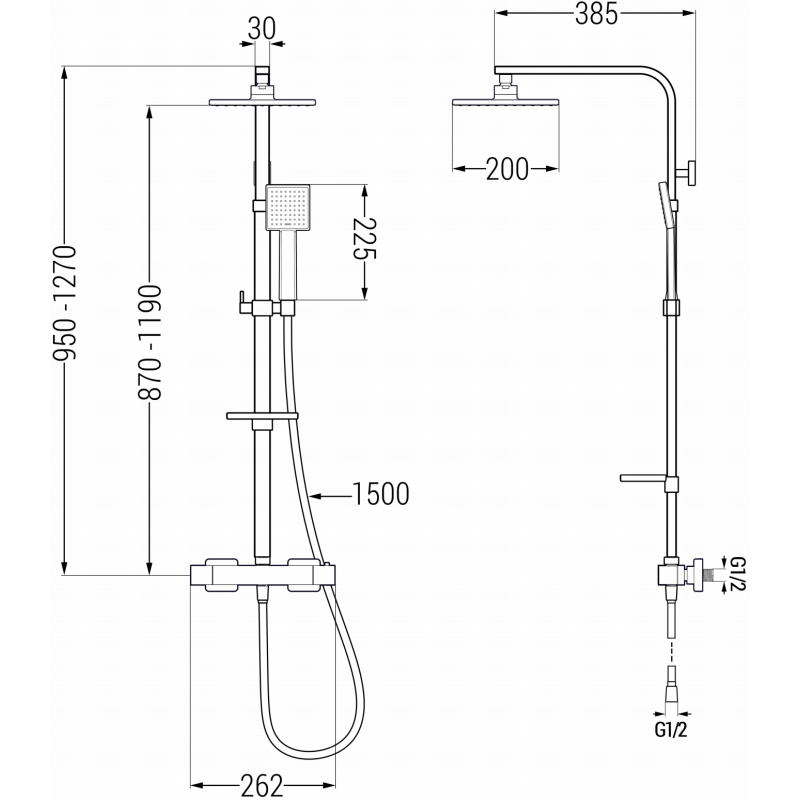 Mexen CQ45 opbouw douche set met regendouche en thermostaatkraan, zwart - 772504595-70