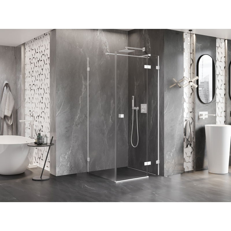 Mexen Lunar T riets Strooss mat Dusche lénks 80 x 80 cm, transparent, wäiss - 834T-080-080-20-00-P