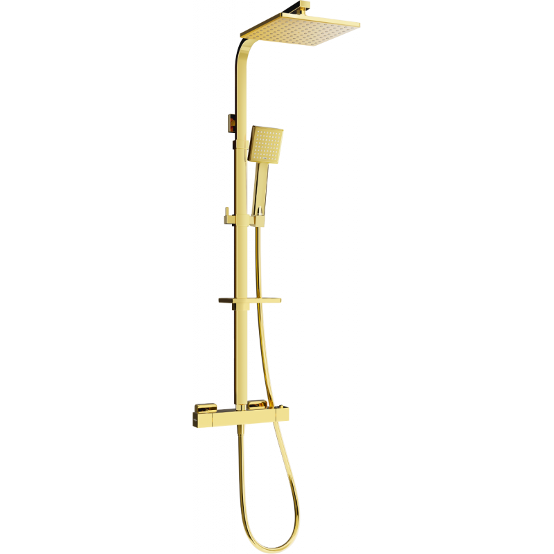 Mexen CQ45 virsmas dušas komplekts ar lietus dušu un termostata jaucējkrānu, zelta - 772504595-50