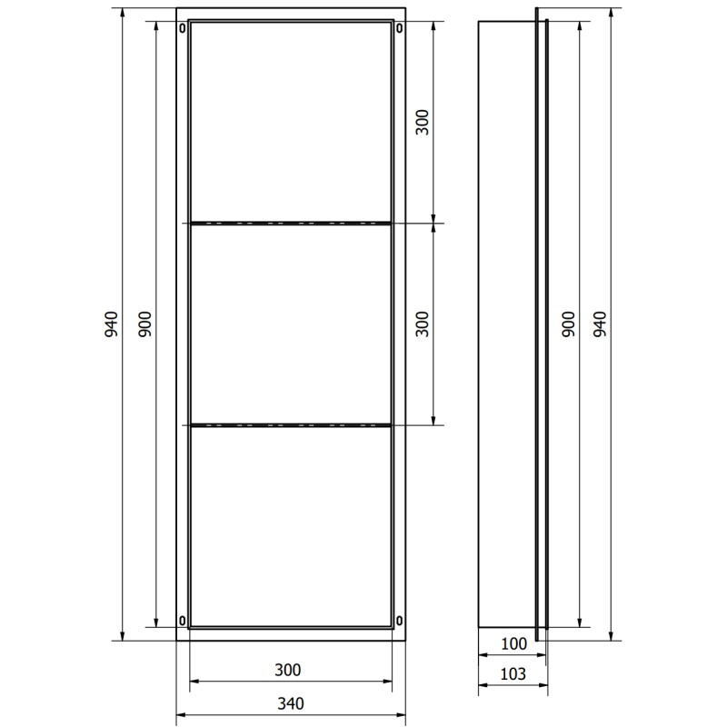 Mexen X-Wall-NR nisplank zonder flens met plank 90 x 30 cm, inox - 1911903010S