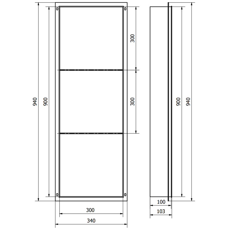 Mexen X-Wall-NR prateleira embutida sem flange com prateleira 90 x 30 cm, preta - 1971903010S