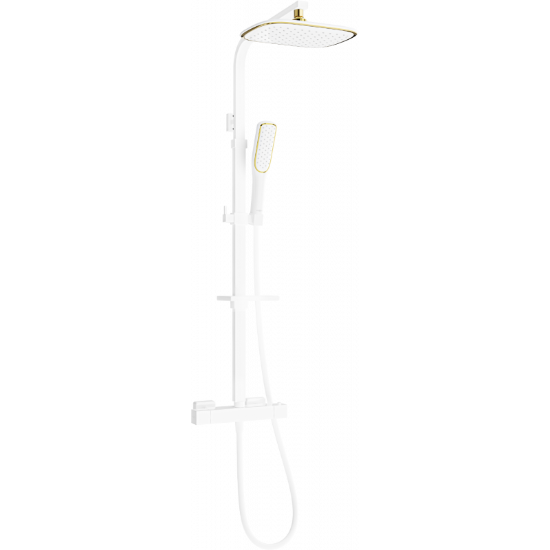 Mexen CQ49 Aufputz-Duschset mit Regenduschkopf und Thermostatarmatur, Weiß/Gold - 772504995-25