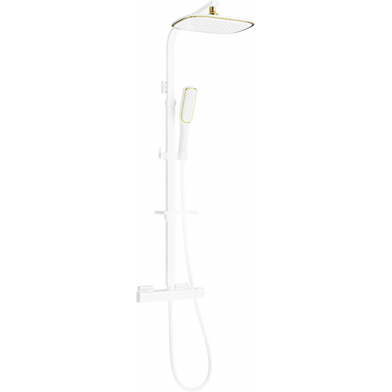 Mexen CQ49 set doccia esterno con soffione e rubinetto termostatico, bianco/oro - 772504995-25