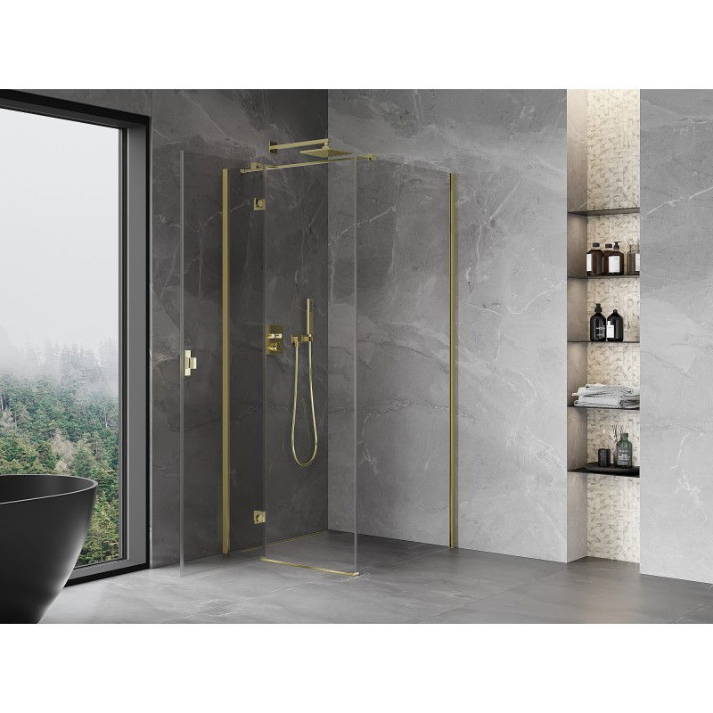 Mexen Mist-H T cabine de douche pivotante gauche 70 x 70 cm, transparent, dorée - 8A5T-070-070-50-00-L