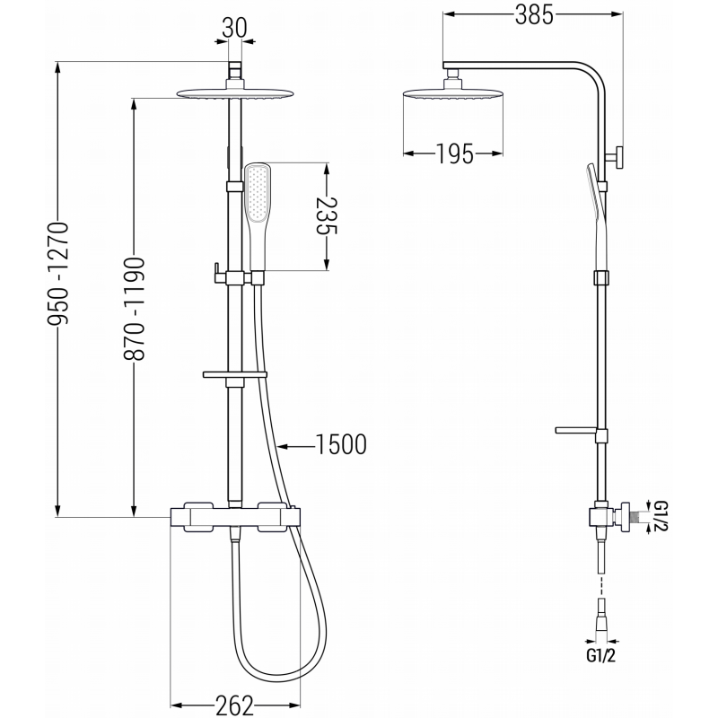 Mexen CQ49 Aufputz-Duschset mit Regenduschkopf und Thermostatbatterie, Schwarz/Gold - 772504995-75