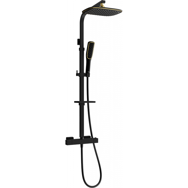 Mexen CQ49 opbouw douche set met regendouche en thermostatische kraan, zwart/goud - 772504995-75