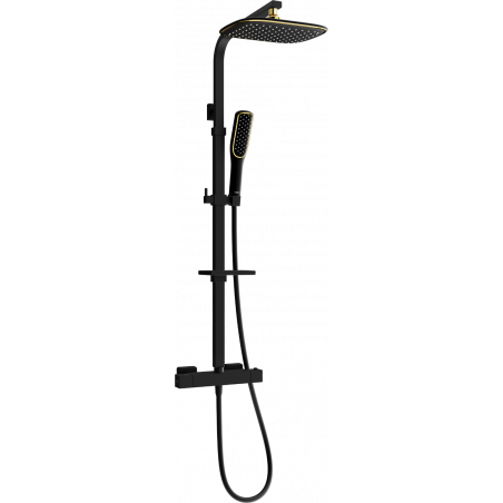Mexen CQ49 Aufputz-Duschset mit Regenduschkopf und Thermostatbatterie, Schwarz/Gold - 772504995-75