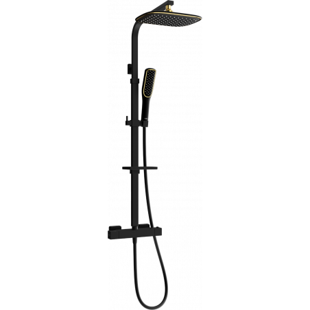 Mexen CQ49 opbouw regendouche set met thermostatische kraan, zwart/goud - 772504995-75