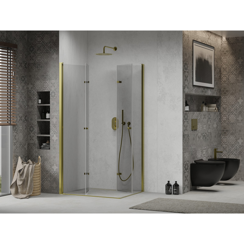 Mexen Lima Duo cabine de douche pliante 90 x 80 cm, transparent, or - 856-090-080-50-00-02