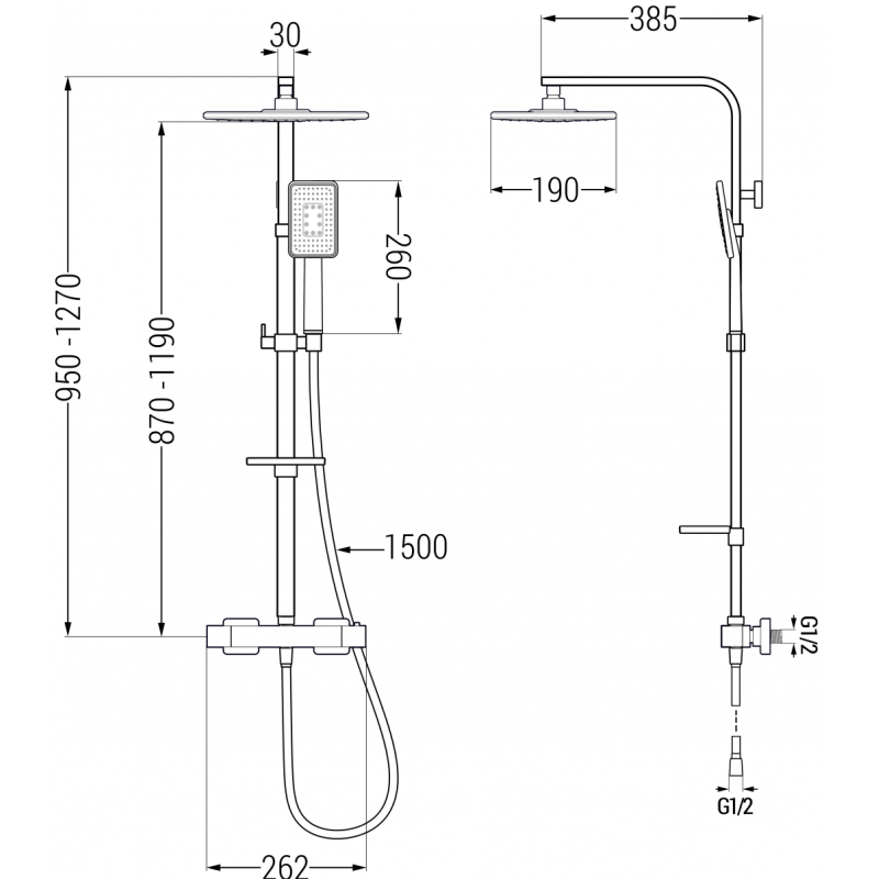 Mexen CQ54 ensemble de douche en surface avec douche à effet pluie et robinet thermostatique, noir/chrome - 772505495-71