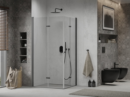 Mexen Lima Duo opvouwbare douchecabine 90 x 80 cm, transparant, zwart - 856-090-080-70-00-02