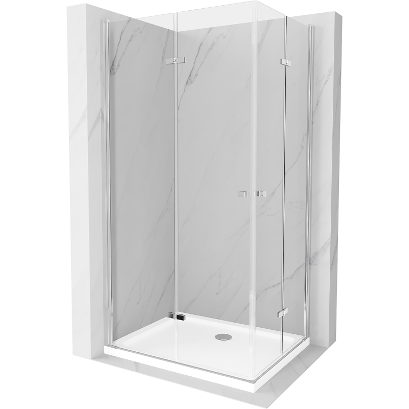 Mexen Lima Duo Folding Shower Cabin 80 x 70 cm, Transparent, Chrome + Flat Tray - 856-080-070-01-02-4010