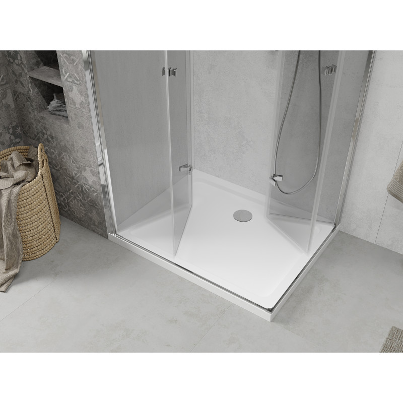 Mexen Lima Duo inklapbare douchecabine 80 x 70 cm, transparant, chroom + Flat douchebak - 856-080-070-01-02-4010