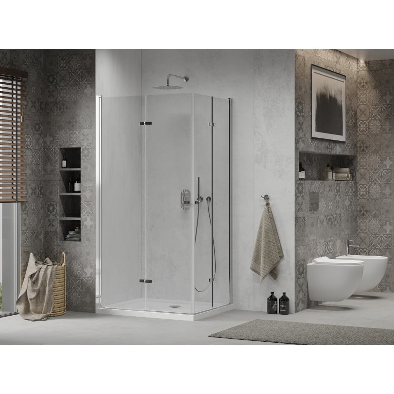 Mexen Lima Duo kabina prysznicowa składana 80 x 70 cm, transparent, chrom + brodzik Flat - 856-080-070-01-02-4010