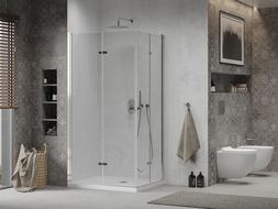 Mexen Lima Duo Folding Shower Cabin 80 x 70 cm, Transparent, Chrome + Flat Tray - 856-080-070-01-02-4010