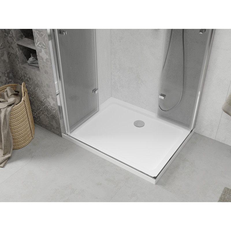 Mexen Lima Duo inklapbare douchecabine 80 x 70 cm, transparant, chroom + Flat douchebak - 856-080-070-01-02-4010