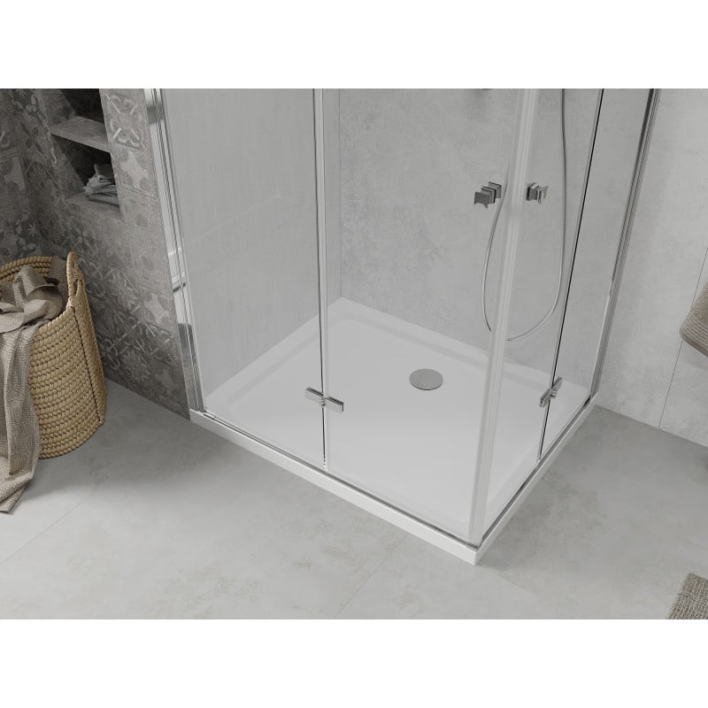 Mexen Lima Duo inklapbare douchecabine 90 x 80 cm, transparant, chroom + douchebak Flat - 856-090-080-01-02-4010