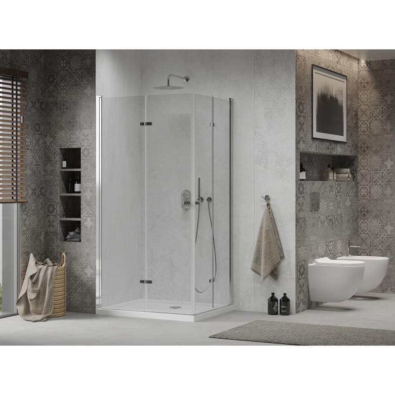 Mexen Lima Duo kokkupandav dušikabiin 90 x 80 cm, läbipaistev, kroomitud + Flat alus - 856-090-080-01-02-4010