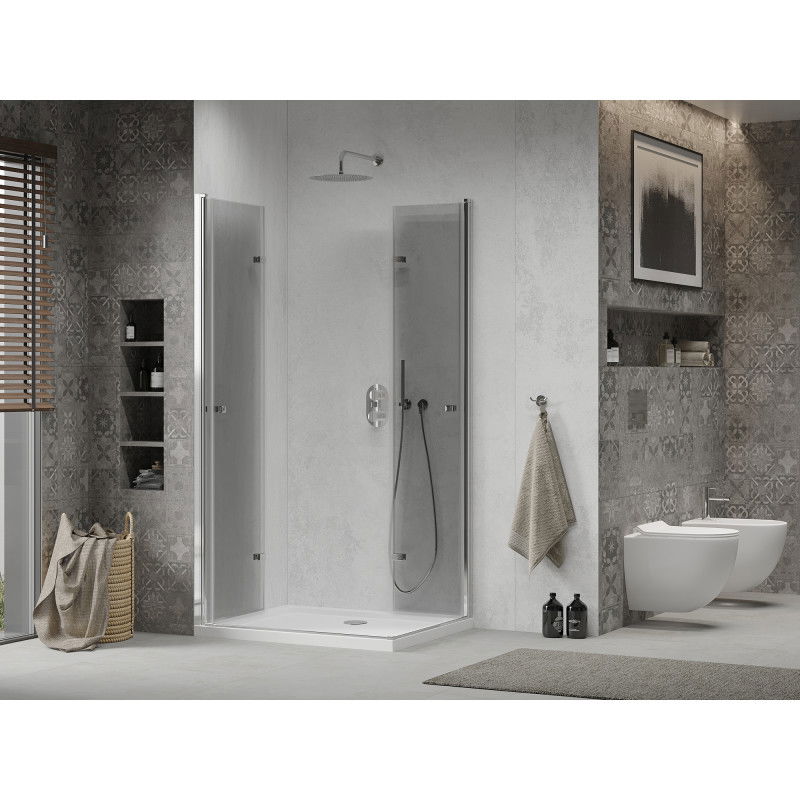 Mexen Lima Duo Foldable Shower Cabin 90 x 80 cm, Transparent, Chrome + Flat Tray - 856-090-080-01-02-4010