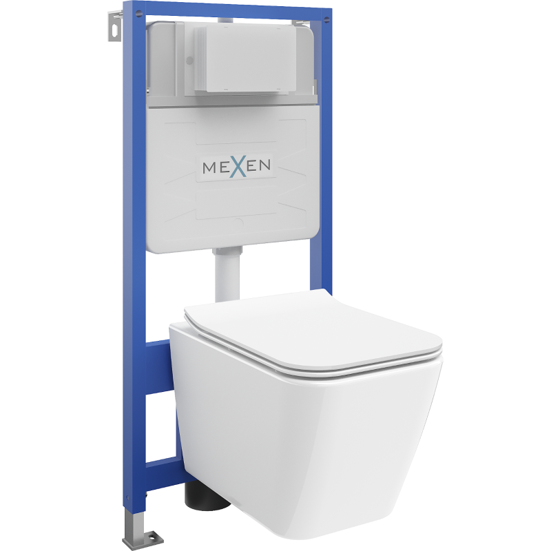 Mexen Cube conjunto empotrado WC bastidor Fenix Slim con taza WC y asiento de cierre suave, blanco brillo - 61030924000