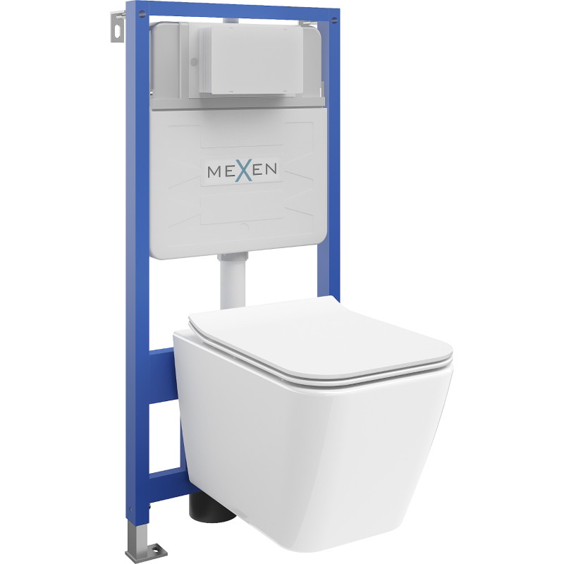 Mexen Cube WC Concealed Cistern Set Fenix Slim with WC Bowl and Soft-Close Seat, White Gloss - 61030924000