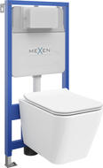 Mexen Cube Set fir an der Mauer verstoppte WC Ständer Fenix Slim mat WC-Schoss an lues eroffnend Schossdeckel, wäissen Glanz
