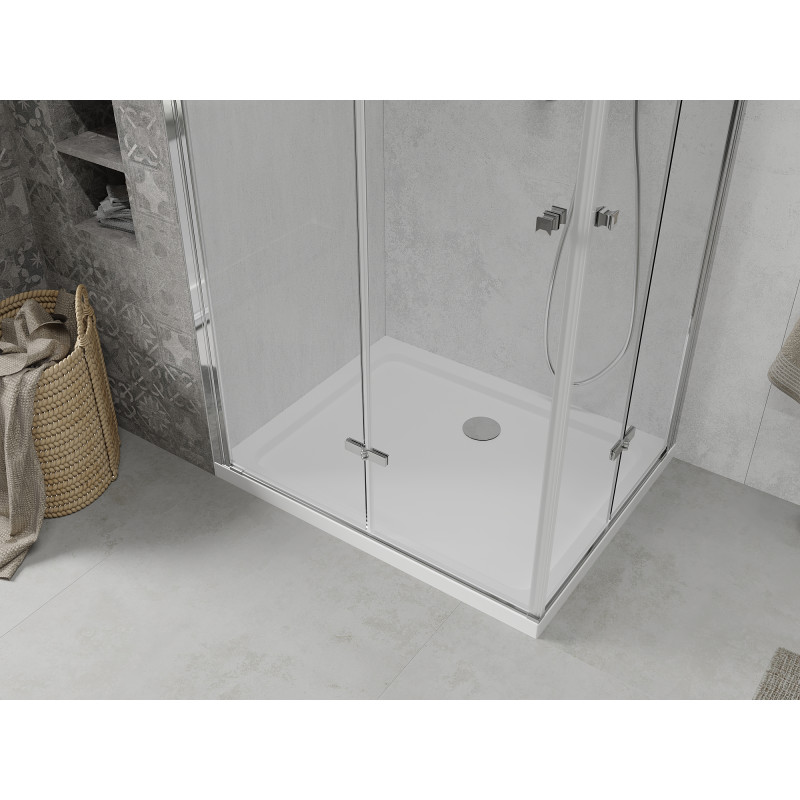 Mexen Lima Duo Duschkabine faltbar 100 x 90 cm, transparent, Chrom + Duschtasse Flat - 856-100-090-01-02-4010
