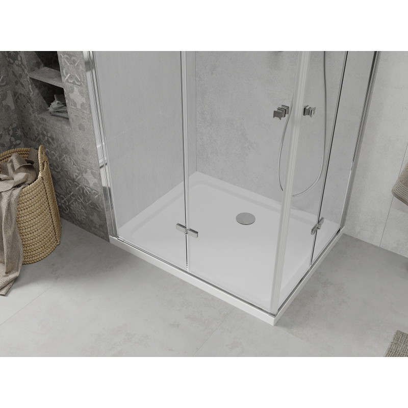 Mexen Lima Duo sklopiva tuš kabina 100 x 90 cm, prozirna, krom + plitica Flat - 856-100-090-01-02-4010