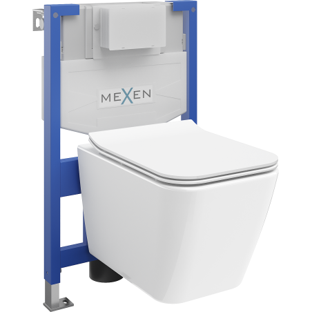 Mexen conjunto empotrado WC bastidor Fenix XS-F con taza WC Cube y asiento de cierre suave, blanco brillo - 68030924000