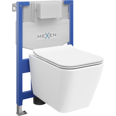 Mexen Cube ensemble encastré WC châssis Fenix XS-F avec cuvette WC et abattant à fermeture lente, blanc brillant