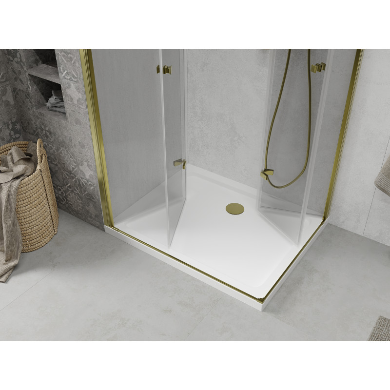 Mexen Lima Duo klappbare Duschkabine 80 x 70 cm, transparent, gold + Flat Duschwanne - 856-080-070-50-02-4010G
