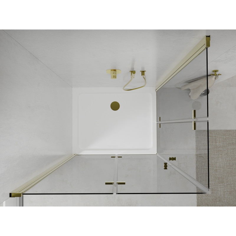 Mexen Lima Duo sklopiva kabina za tuš 80 x 70 cm, prozirna, zlatna + plitica Flat - 856-080-070-50-02-4010G