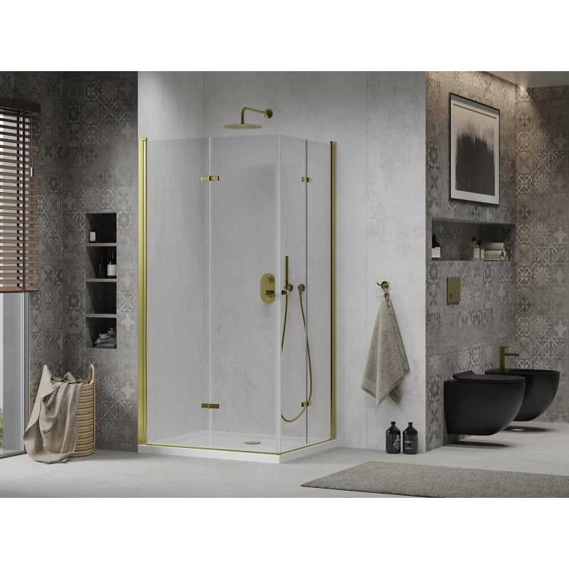 Mexen Lima Duo cabine de douche pliable 80 x 70 cm, transparent, doré + receveur plat - 856-080-070-50-02-4010G