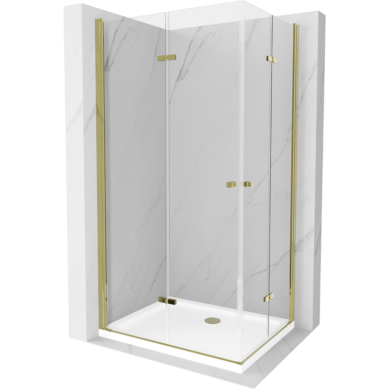 Mexen Lima Duo douchecabine opvouwbaar 90 x 80 cm, transparant, goud + Flat douchebak - 856-090-080-50-02-4010G