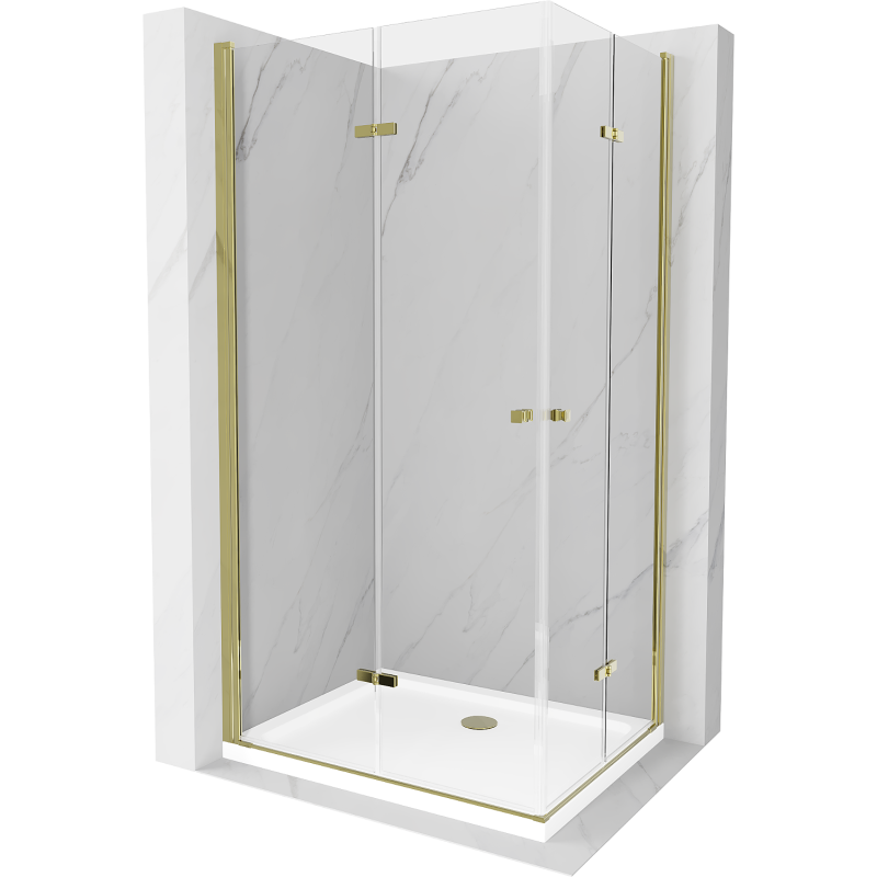 Mexen Lima Duo kabina prysznicowa składana 90 x 80 cm, transparent, złota + brodzik Flat - 856-090-080-50-02-4010G