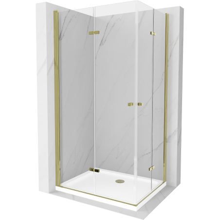 Mexen Lima Duo douchecabine opvouwbaar 90 x 80 cm, transparant, goud + Flat douchebak - 856-090-080-50-02-4010G