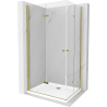 Mexen Lima Duo douchecabine opvouwbaar 90 x 80 cm, transparant, goud + Flat douchebak - 856-090-080-50-02-4010G