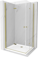 Mexen Lima Duo sklopiva tuš kabina 90 x 80 cm, prozirna, zlatna + plitica Flat - 856-090-080-50-02-4010G