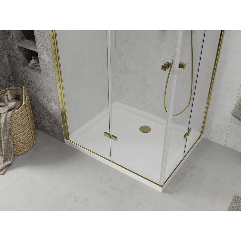 Mexen Lima Duo opvouwbare douchecabine 90 x 80 cm, transparant, goud + Flat douchebak - 856-090-080-50-02-4010G