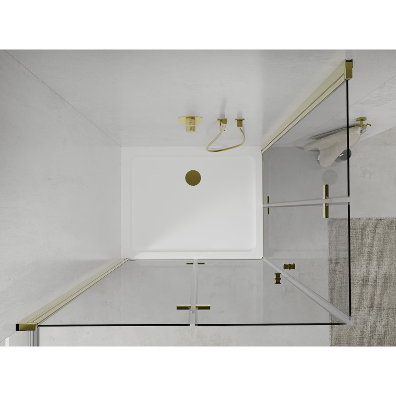 Mexen Lima Duo cabina de ducha plegable 90 x 80 cm, transparente, dorada + plato de ducha Flat - 856-090-080-50-02-4010G