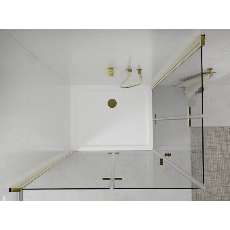 Mexen Lima Duo opvouwbare douchecabine 90 x 80 cm, transparant, goud + Flat douchebak - 856-090-080-50-02-4010G