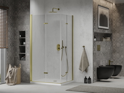 Mexen Lima Duo kabina prysznicowa składana 90 x 80 cm, transparent, złota + brodzik Flat - 856-090-080-50-02-4010G