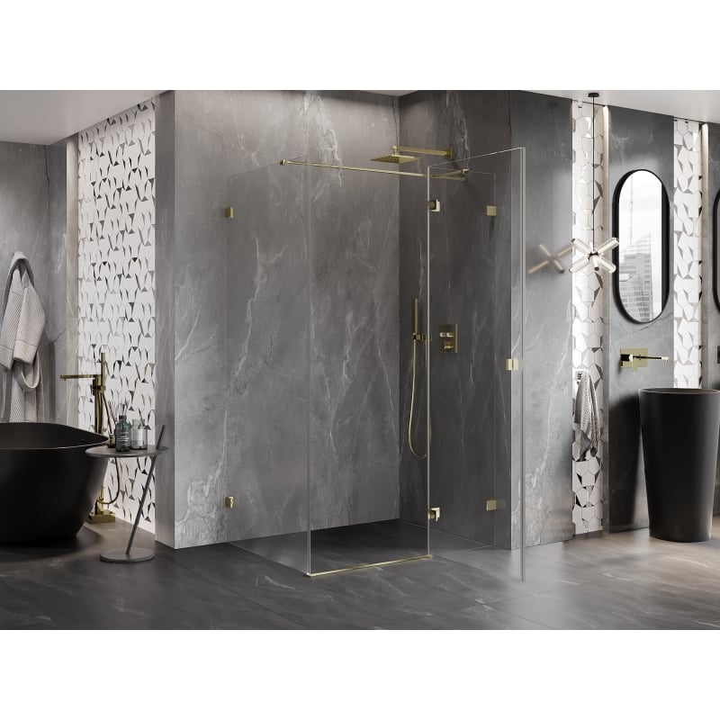 Mexen Lunar T right hinged shower enclosure 85 x 90 cm, transparent, gold - 834T-085-090-50-00-P