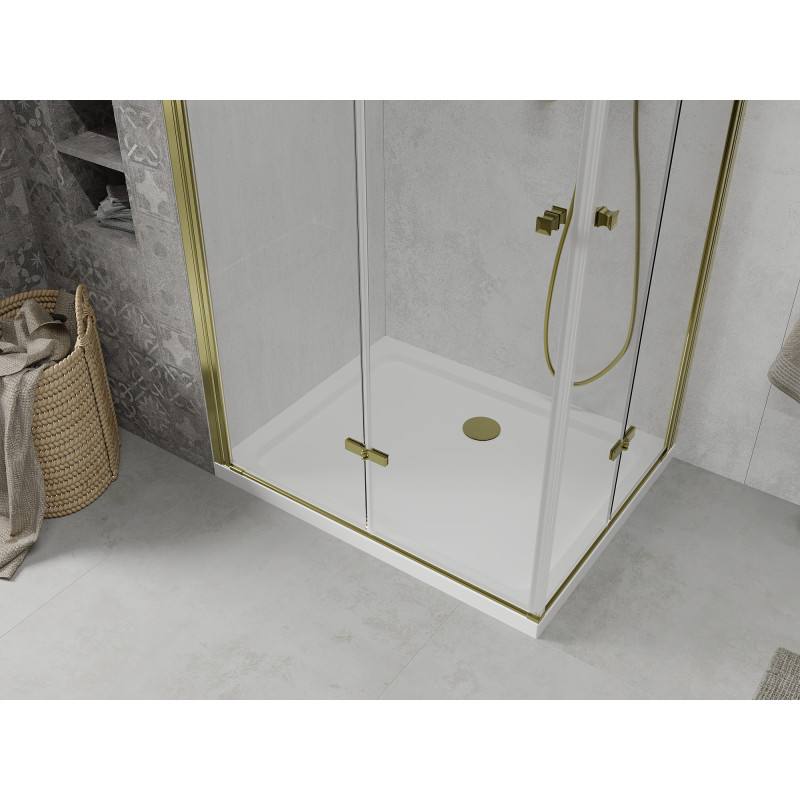 Mexen Lima Duo cabine de douche pliable 100 x 90 cm, transparent, or + receveur Flat - 856-100-090-50-02-4010G