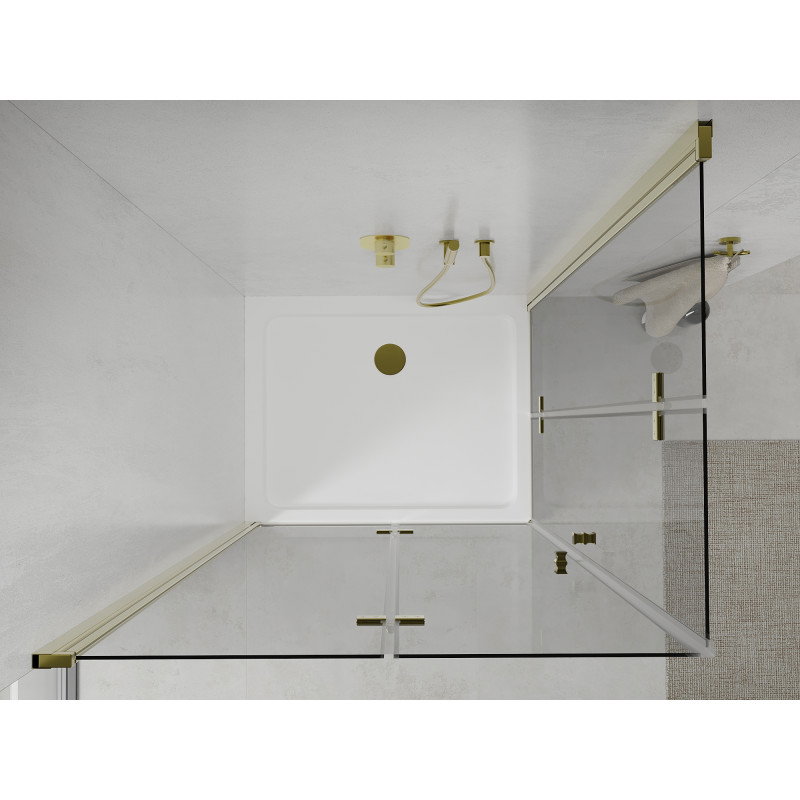 Mexen Lima Duo folding shower enclosure 100 x 90 cm, transparent, gold + Flat tray - 856-100-090-50-02-4010G