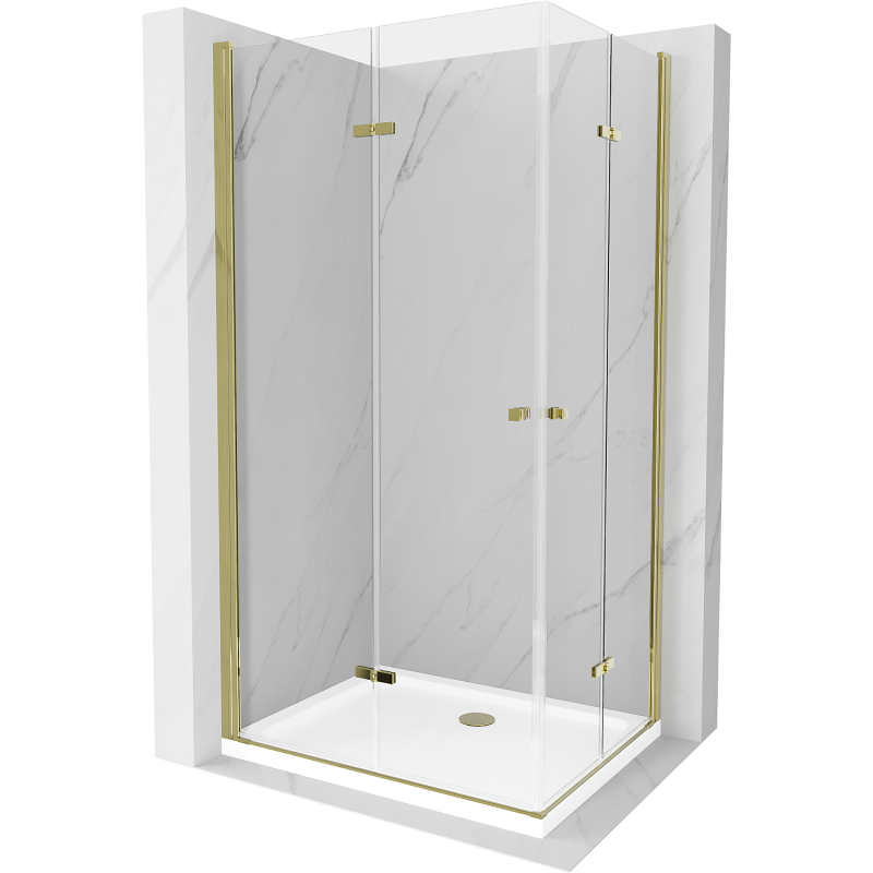 Mexen Lima Duo kabina prysznicowa składana 100 x 90 cm, transparent, złota + brodzik Flat - 856-100-090-50-02-4010G