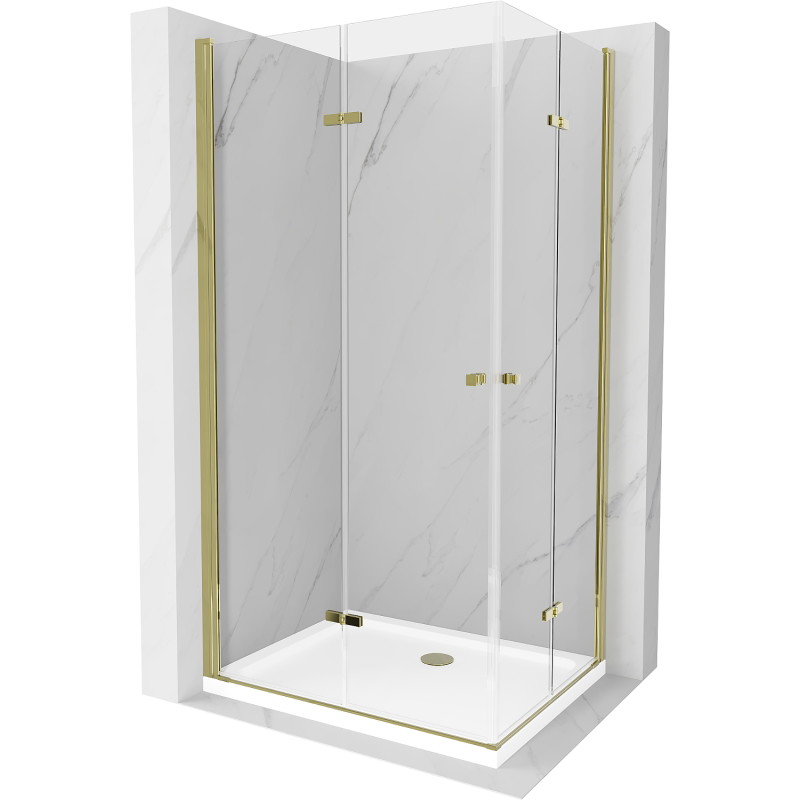 Mexen Lima Duo sklopiva tuš kabina 100 x 90 cm, prozirna, zlatna + plitka Flat - 856-100-090-50-02-4010G